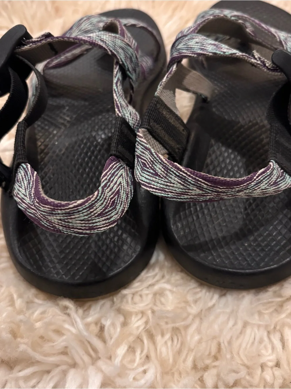 Chaco Women's Black Sandals with Purple and Mint Straps